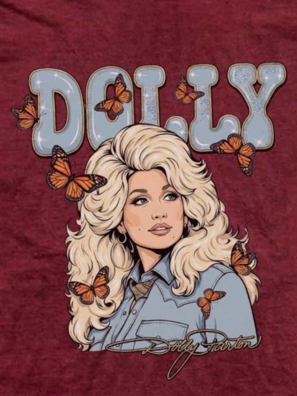 Red Dolly Graphic Tee with Butterflies - Picture 2 of 4